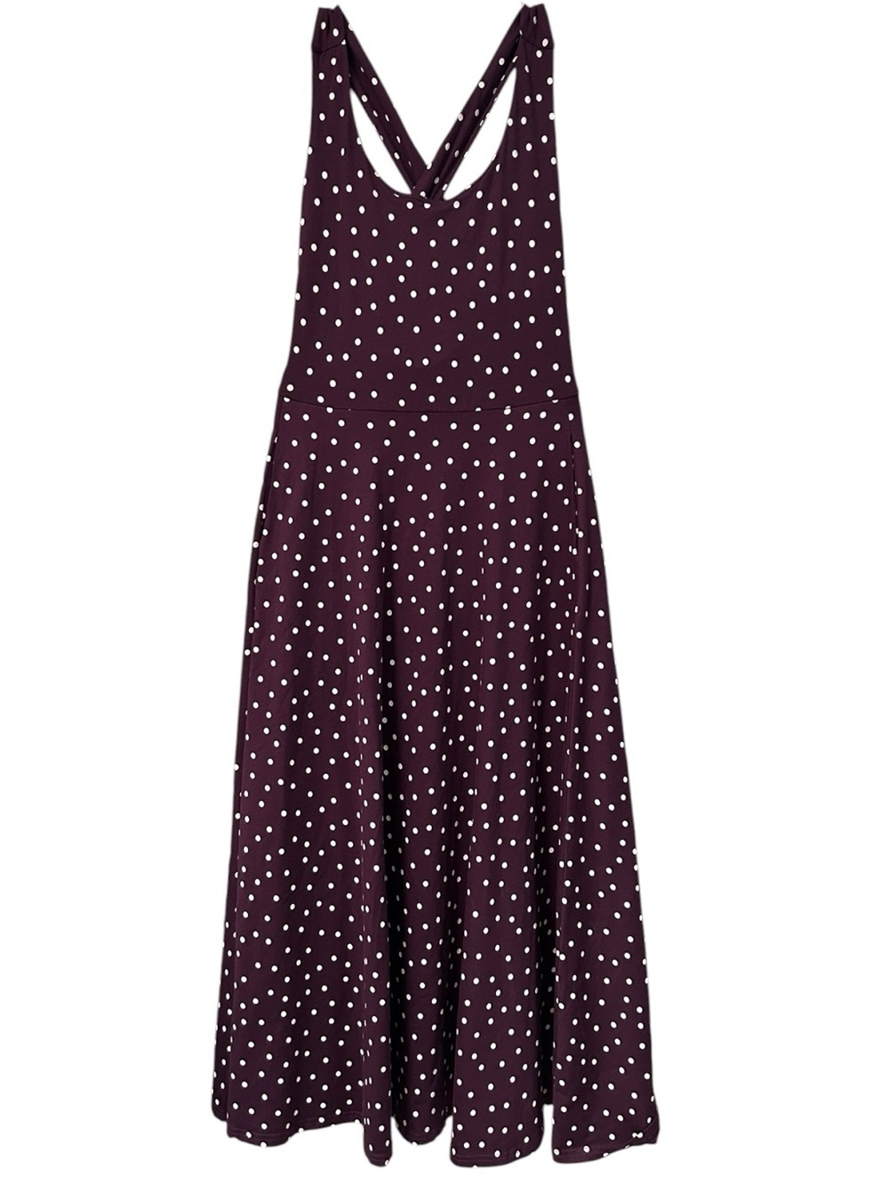 Pact Organic Fit & Flare Maxi Dress NWOT Sz S Purple White Polka Dots Cotton - Picture 5 of 16